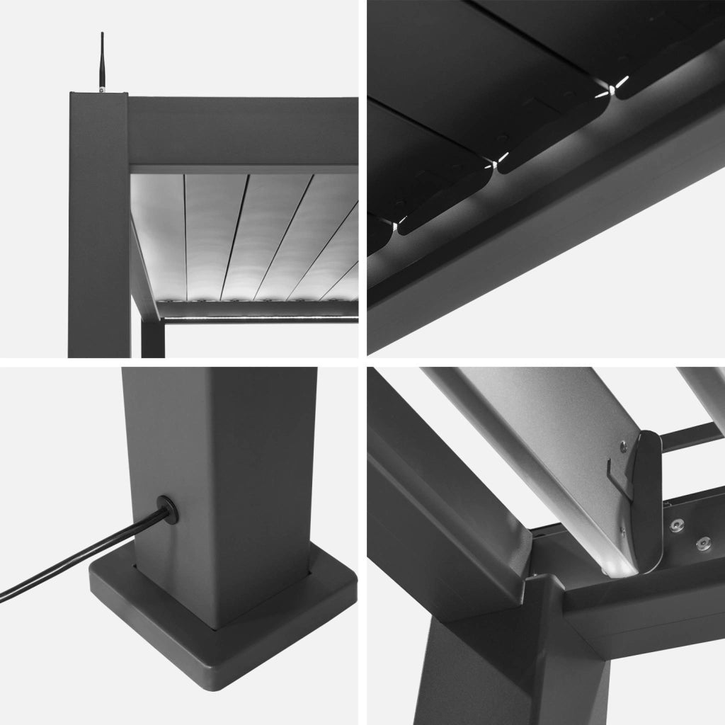 Pergola bioclimatica 3x3m elettrica in alluminio con illuminazione