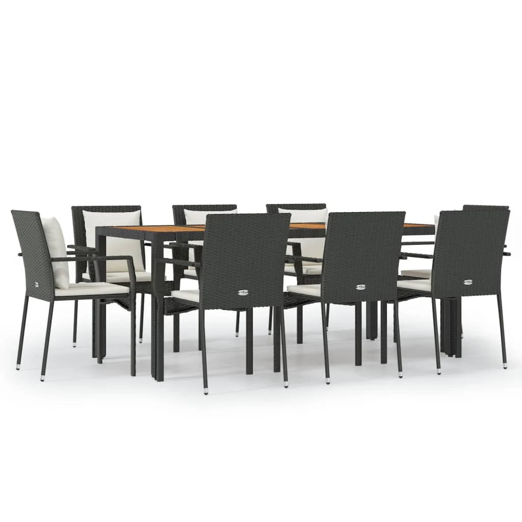 Set da pranzo da giardino da 9 pezzi e cuscini resina intrecciata nera 02_0014838