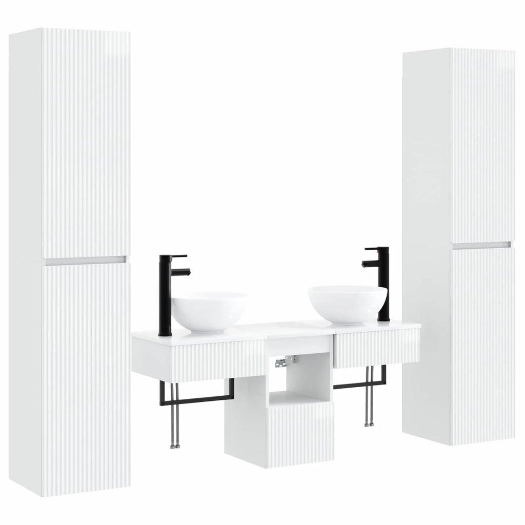 Set di mobili per il bagno 5 pz Bianco Lucido 3406007