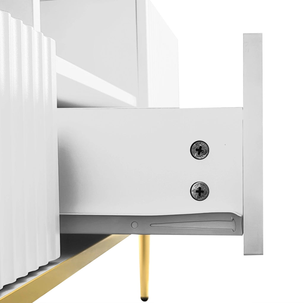 Mobile TV moderno 165 cm con 2 cassetti e 2 vani; dettagli oro; bianco