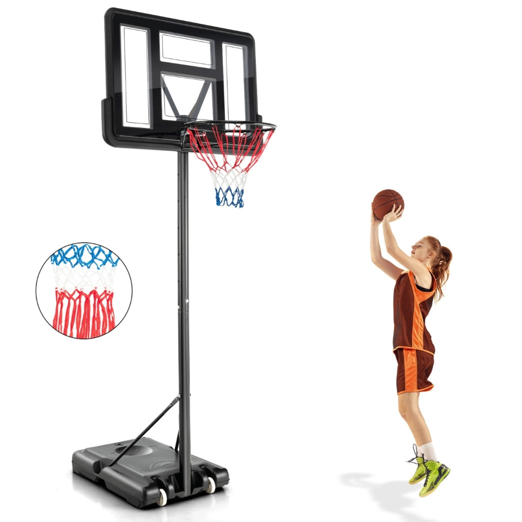 Canestro da basket regolabile in altezza con tabellone da 110x75cm, Porta da basket per interni ed esterni-Ricreazione outdoor