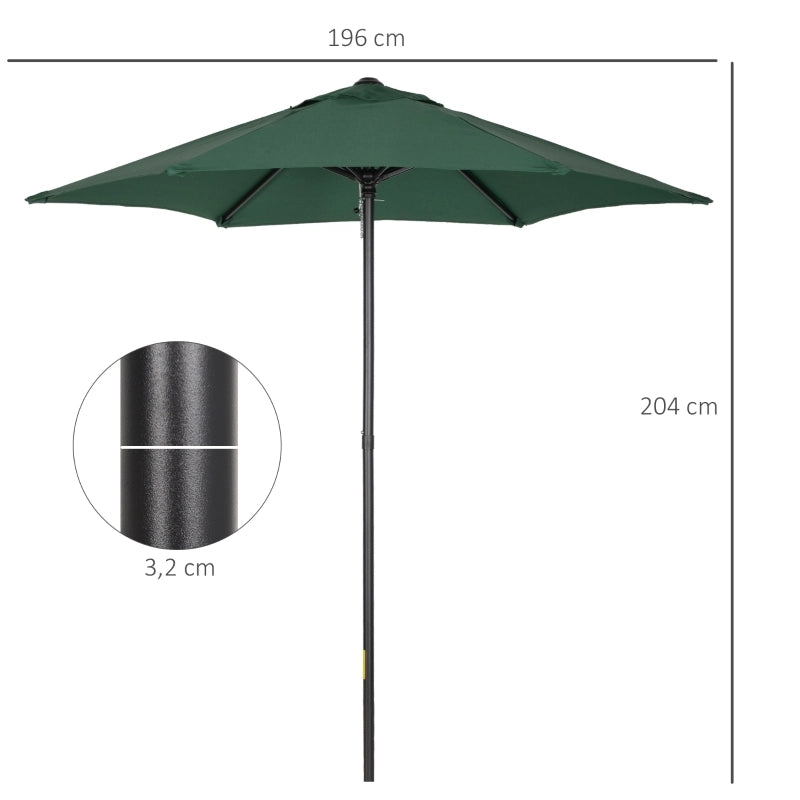 Ombrello esagonale pieghevole 196 cm stabile da mercato con manovella protezione solare per balcone giardino e spiaggia colore verde