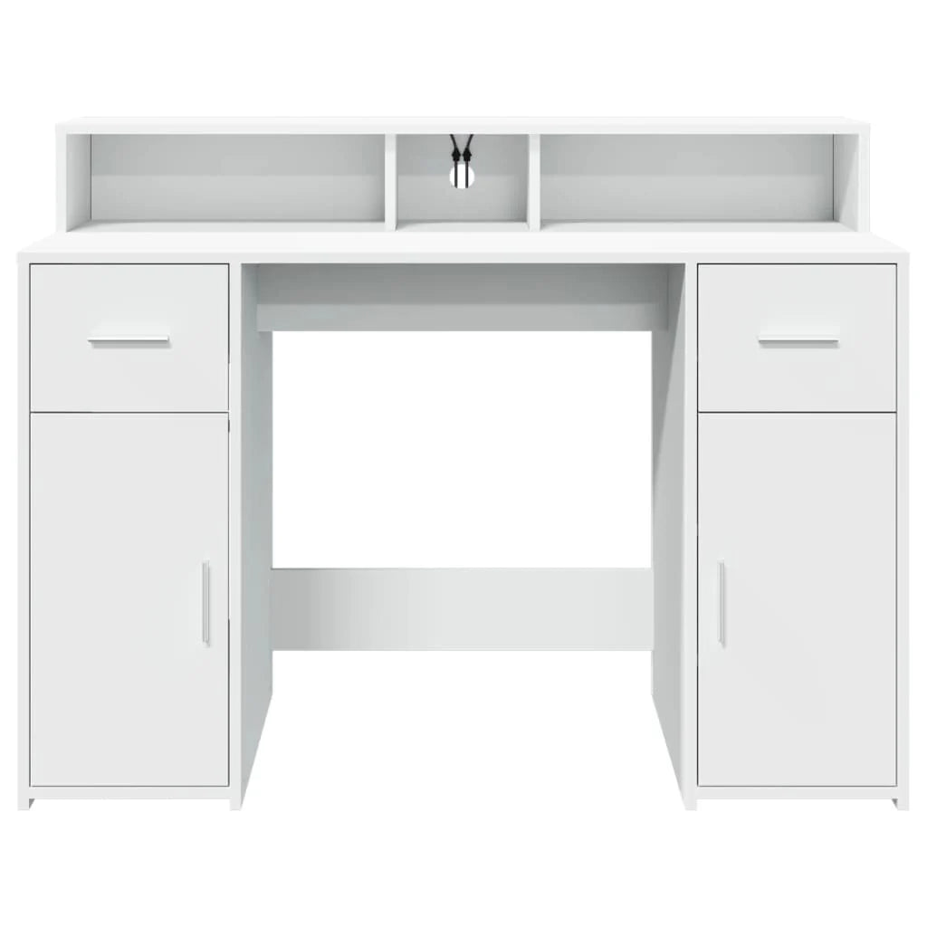 Scrivania da ufficio postazione di lavoro mobile per computer scrivania da studio con luci a LED 120 x 55 x 91 cm legno ingegnerizzato bianco 02_0023404