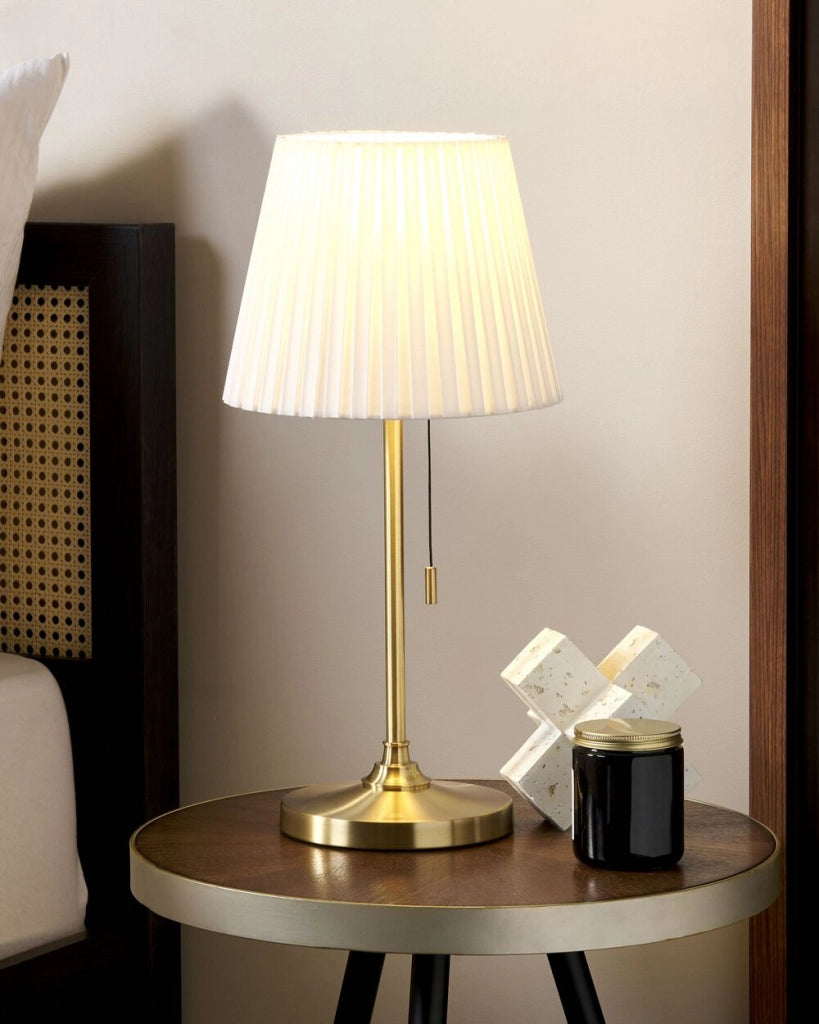 Lampada da tavolo Ottone Bianco Poliestere Ferro Impero Paralume Luce Camera da letto Soggiorno Retrò Classico