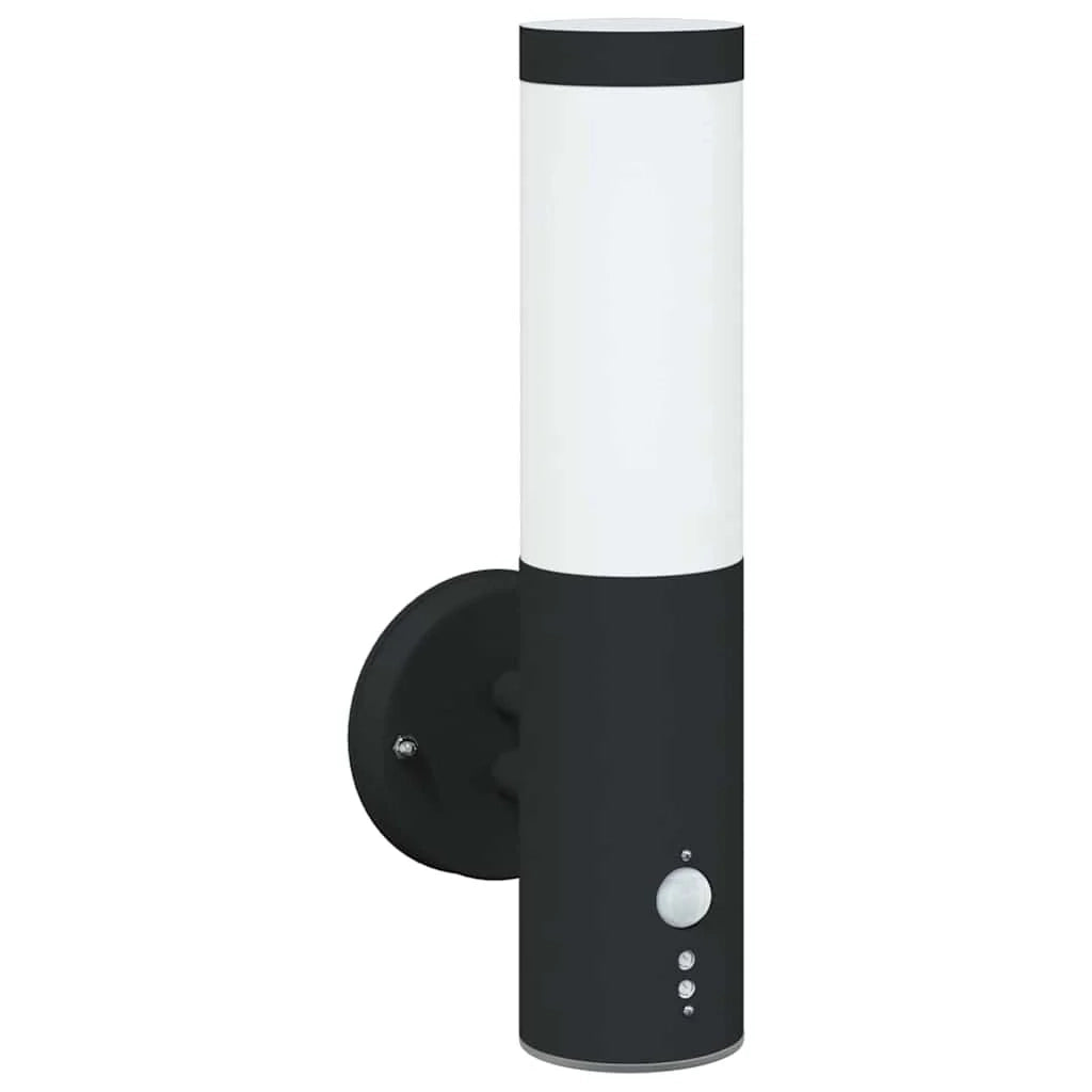Set di 2 moderne lampade da parete cilindriche per esterni 15 x 7,5 x 33 cm in acciaio inox nero 02_0056506