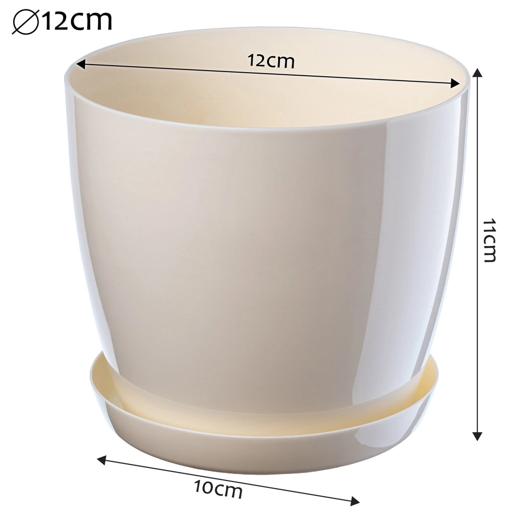 Vaso da fiori KADAX con sottovaso, coperchio in plastica, vaso da fiori color crema da 12 cm, Kadax