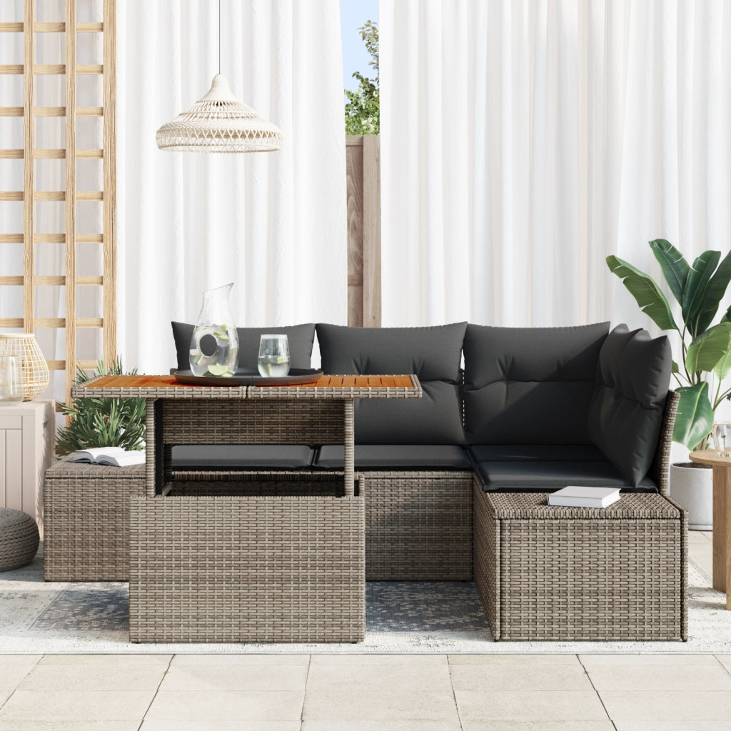 Set Divano Giardino 5 Pz con Cuscini Grigio Rattan