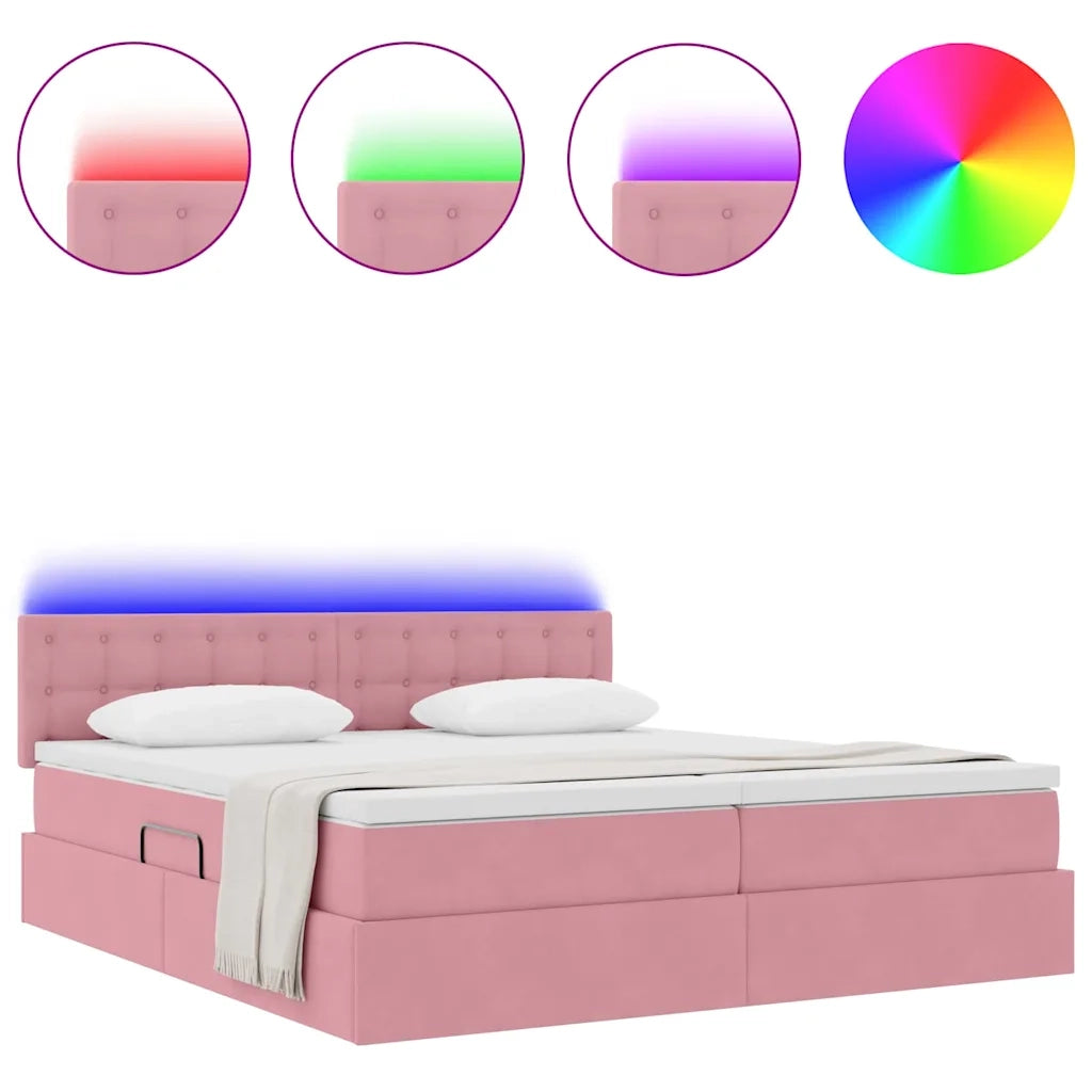 Letto con luci a strisce a LED Rosa 180 x 200 cm Velluto