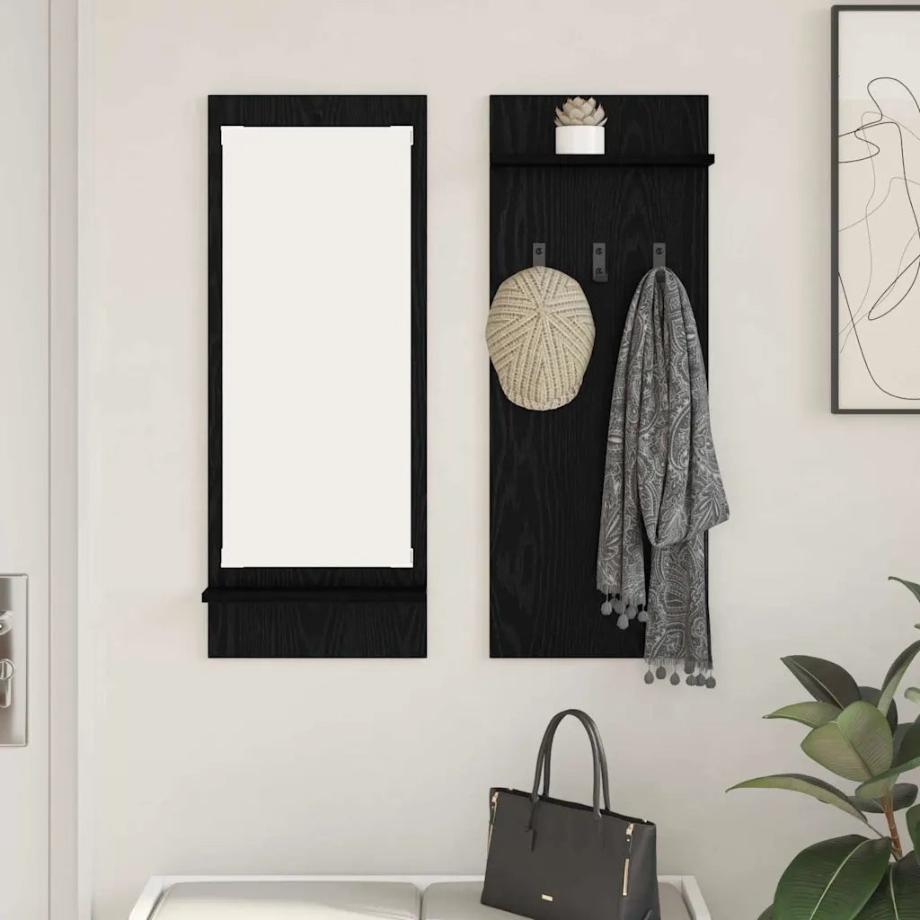 Appendiabiti a muro con lo scaffale Rovere Nero 70 x 10 x 90 cm 874524