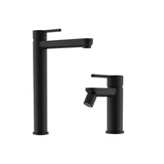 Set miscelatore lavabo alto e bidet senza scarico in ottone nero opaco | Virna