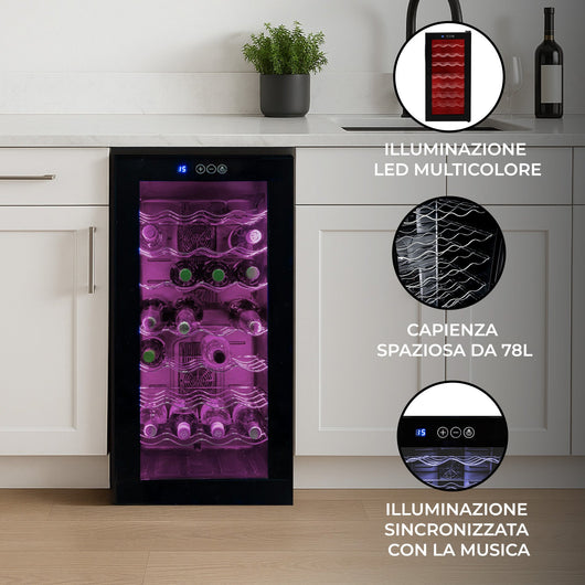 Cantinetta Frigo Vino 78L 28 Bottiglie Porta in Vetro LED Pannello Touch 8–18°C Nero