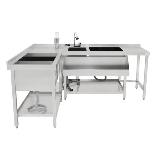 Postazione da Cocktail in Inox con Pozzo Ghiaccio e Unità Angolare Modulare