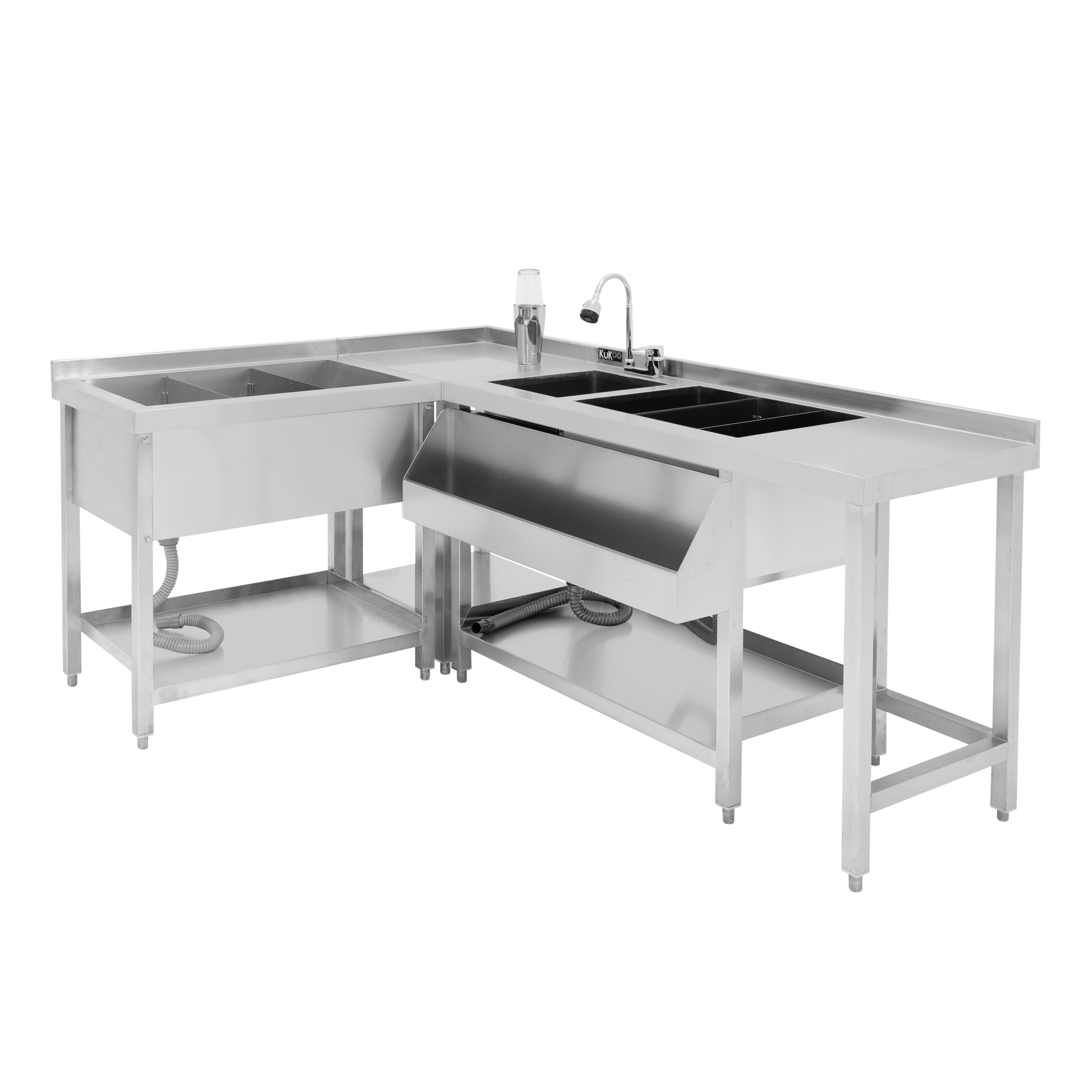 Postazione da Cocktail in Inox con Pozzo Ghiaccio e Unità Angolare Modulare