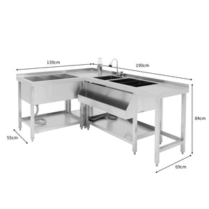 Postazione da Cocktail in Inox con Pozzo Ghiaccio e Unità Angolare Modulare