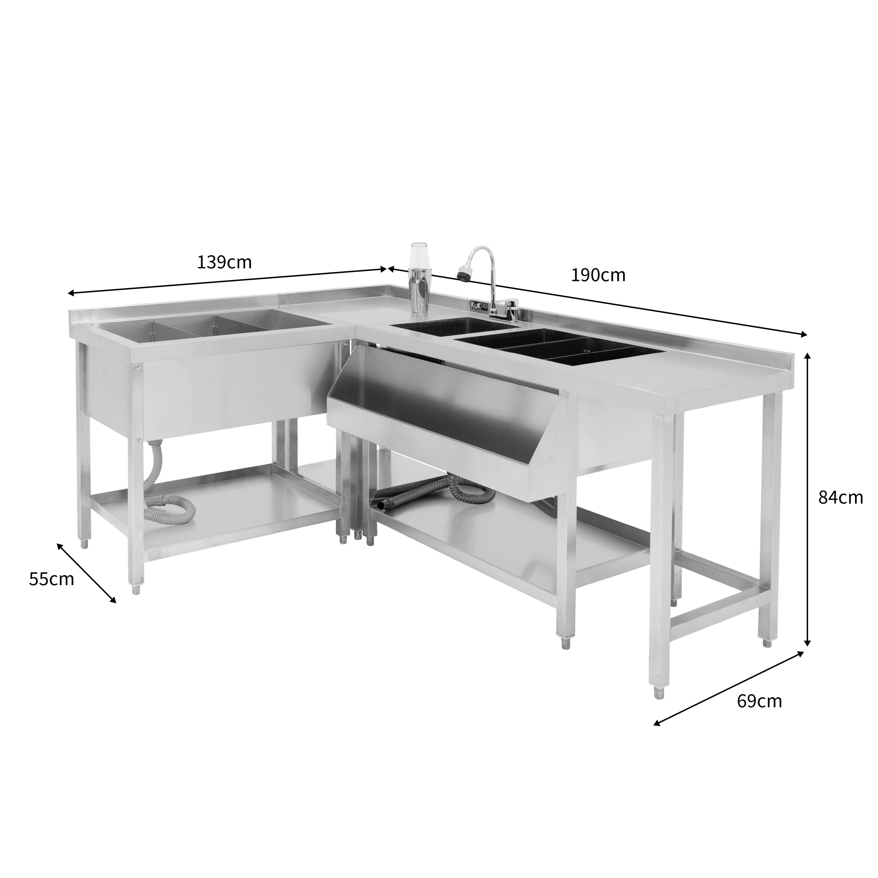 Postazione da Cocktail in Inox con Pozzo Ghiaccio e Unità Angolare Modulare