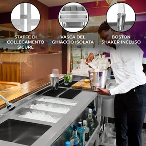 Postazione da Cocktail in Inox con Pozzo Ghiaccio e Unità Angolare Modulare