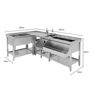 Postazione Deluxe da Cocktail in Inox con Pozzo Ghiaccio e Unità Angolare Modulare
