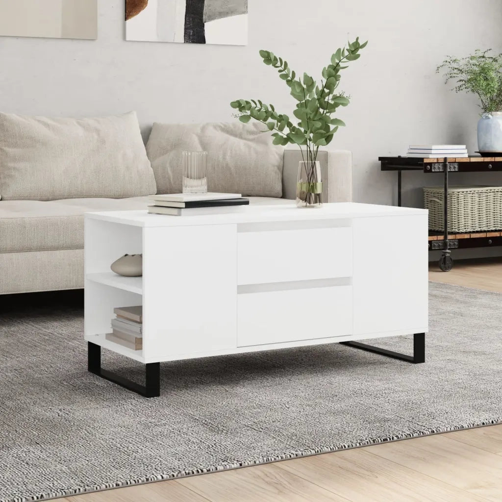 Tavolino da salotto | Tavolino da caff¨¨ | Tavolino da Soggiorno Bianco 102x44,5x50 cm in Legno Multistrato