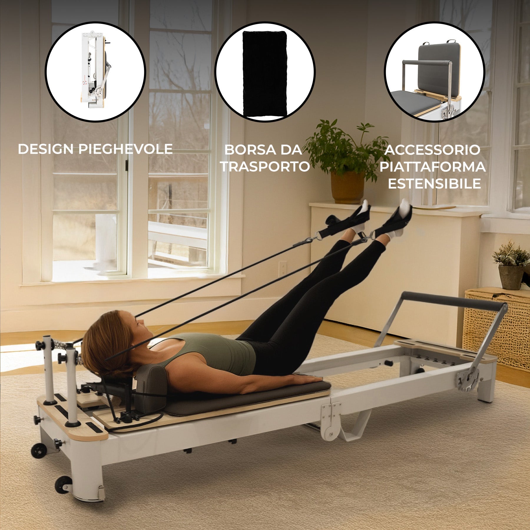Macchina Pilates Reformer Alluminio Pieghevole Multifunzionale Casa Palestra