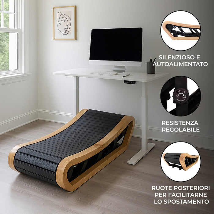 Tapis Roulant Curvo Rovere Manuale Sotto Scrivania Silenzioso Palestra Casa Ufficio