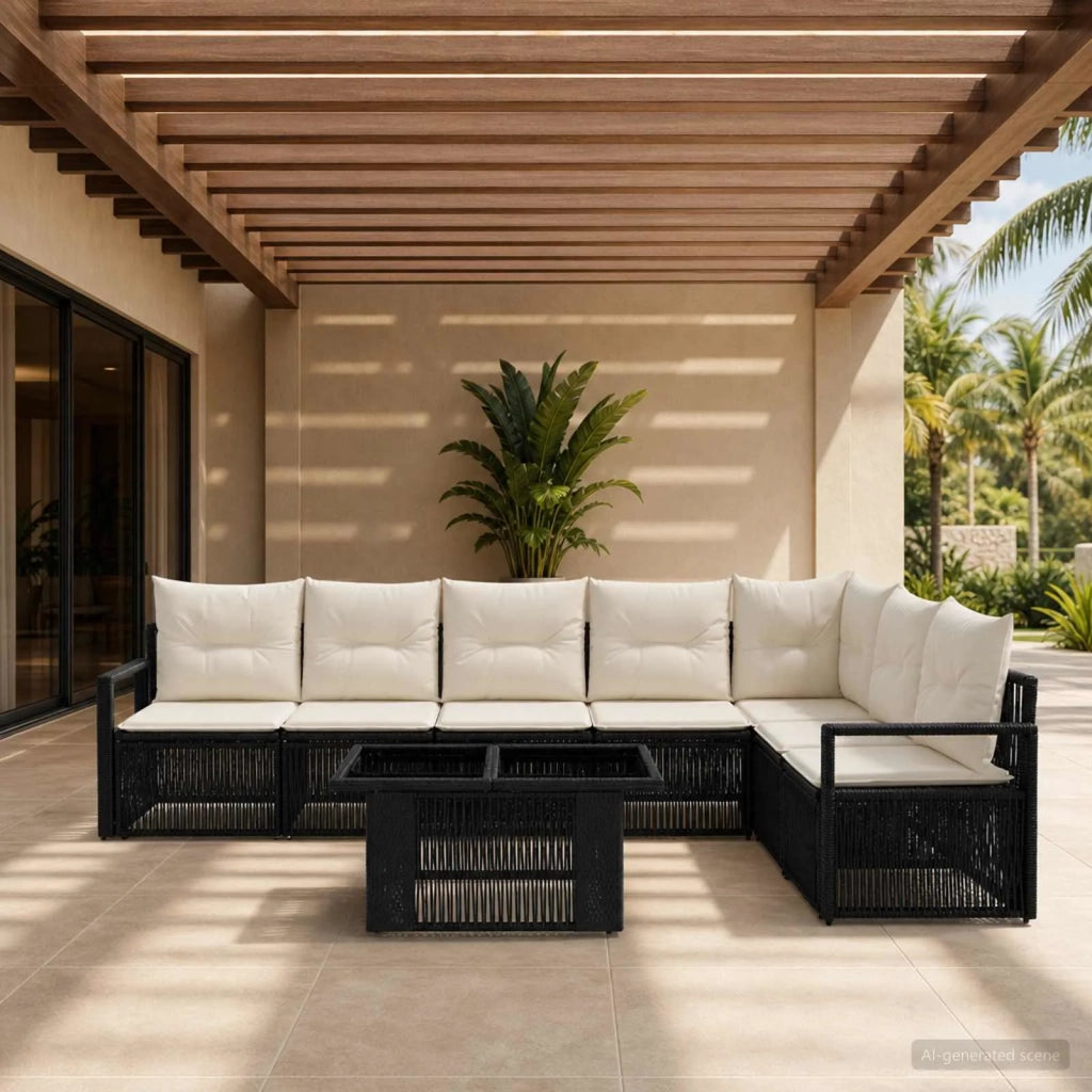 Set Divano da Giardino 8 pz Nero e Bianco Crema polyrattan 3437101