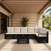 Set Divano da Giardino 8 pz Nero e Bianco Crema polyrattan 3437101