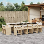 Set da Pranzo da Giardino 15 pz con Cuscini Beige in Polyrattan