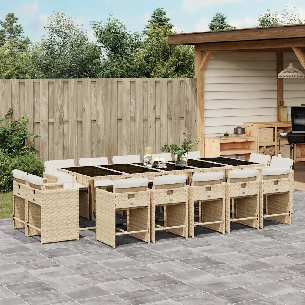 Set da Pranzo da Giardino 15 pz con Cuscini Beige in Polyrattan