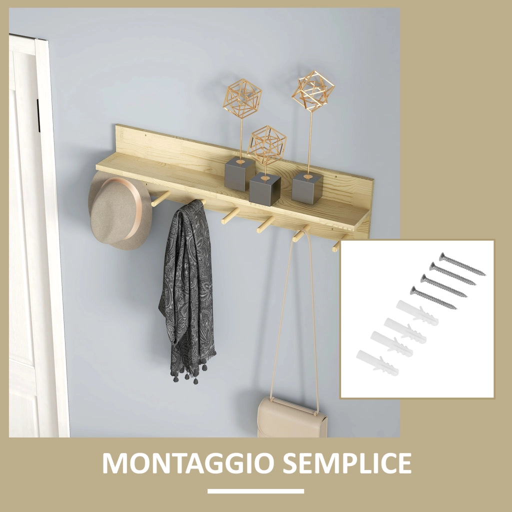 Appendiabiti da Parete con Mensola in Legno ¨C zephmum ¨C Bianco 80x12x20 cm