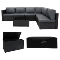 Set Divani Rattan Nero 7 Pezzi con Tavolino e Baule 700L da Giardino