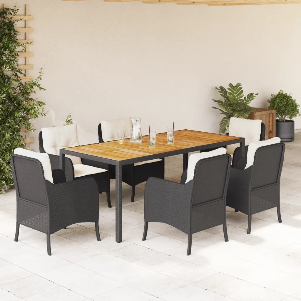Set da Pranzo da Giardino 7 pz Nero con Cuscini in Polyrattan 3211864