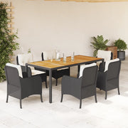Set da Pranzo da Giardino 7 pz Nero con Cuscini in Polyrattan 3211864
