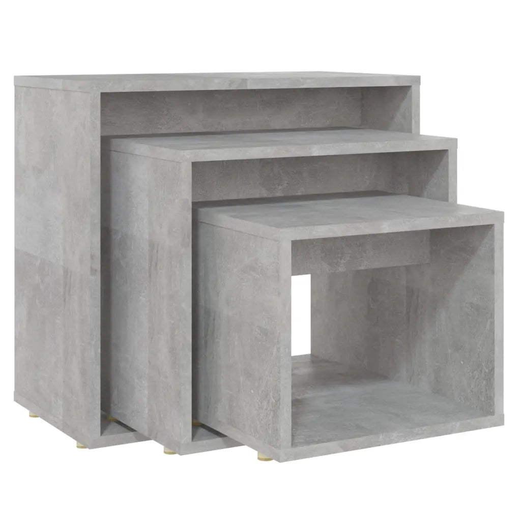 Tavolini Impilabili 3 pz Grigio Cemento in Truciolato 808580