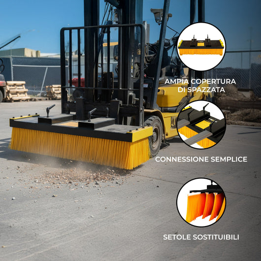 Spazzola per carrello elevatore 130 cm montaggio a forca interno magazzino