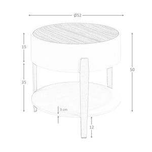 Tavolo angolare rotondo in noce, legno beige e acciaio lucido placcato oro