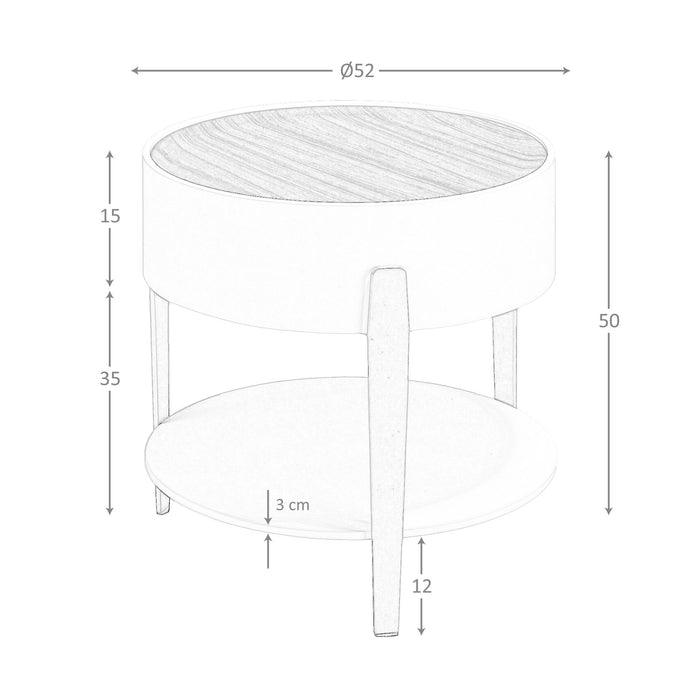 Tavolo angolare rotondo in noce, legno beige e acciaio lucido placcato oro