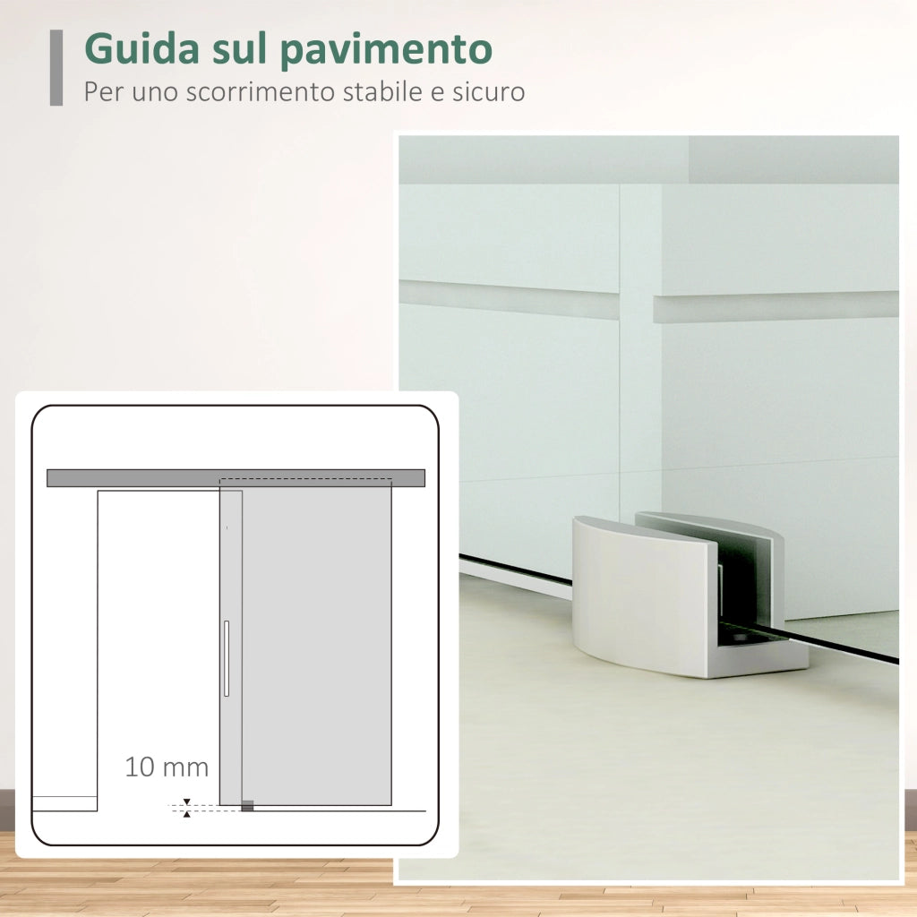 Porta Scorrevole Interna in Vetro Smerigliato con Binario B1 e Maniglia per Bagno Cucina Studio Vetro 205x 77.5x 0.8cm