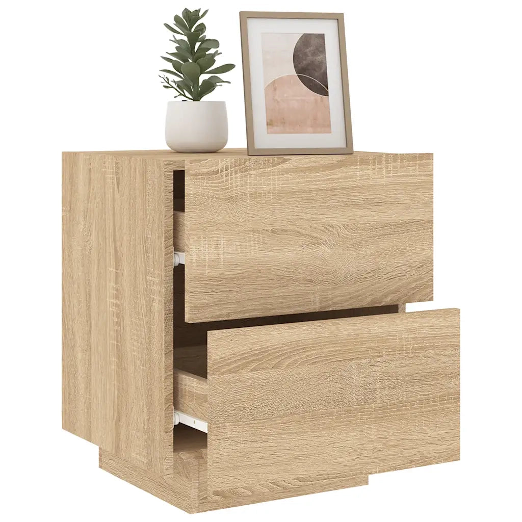Comodino con Luci LED-Tavolino da notte Rovere Sonoma in Legno Multistrato 931696