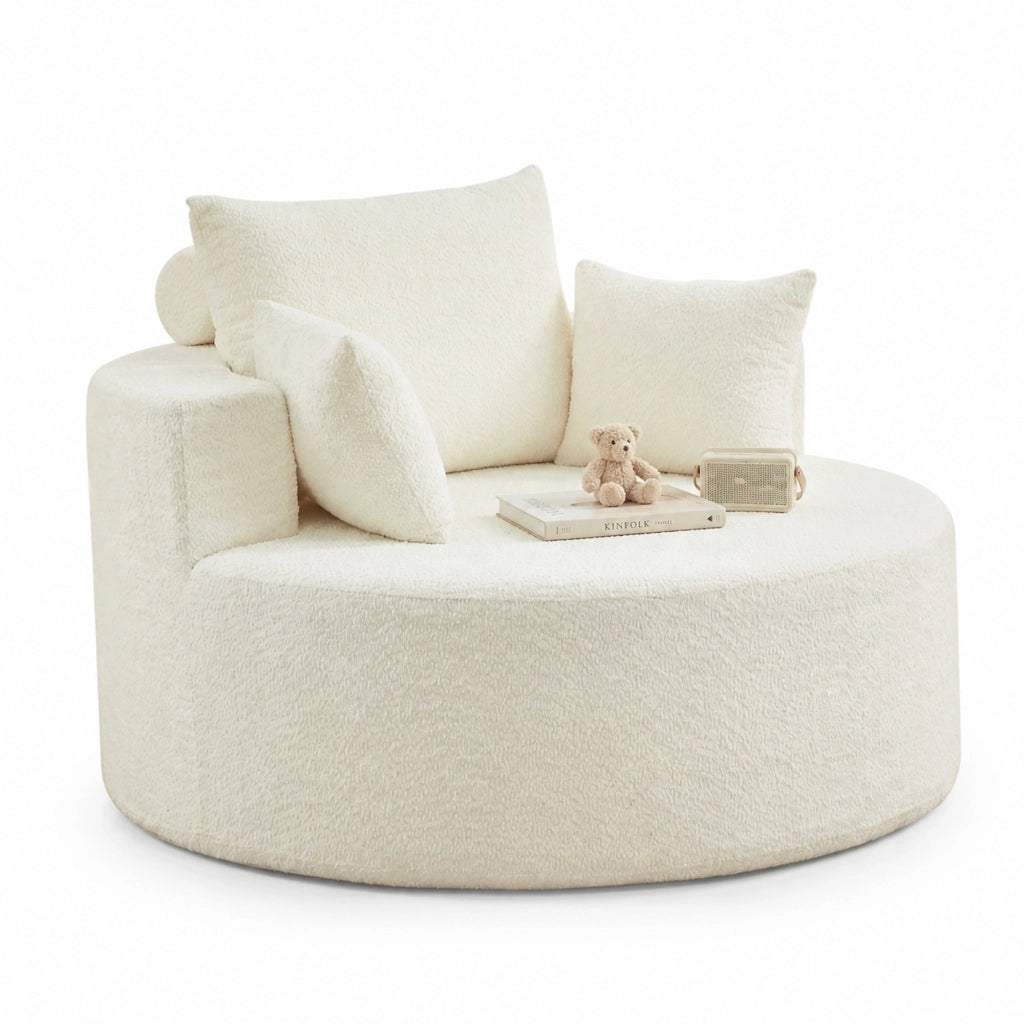 Poltrona modulare in ciniglia beige, senza montaggio, design morbido con cuscino lombare