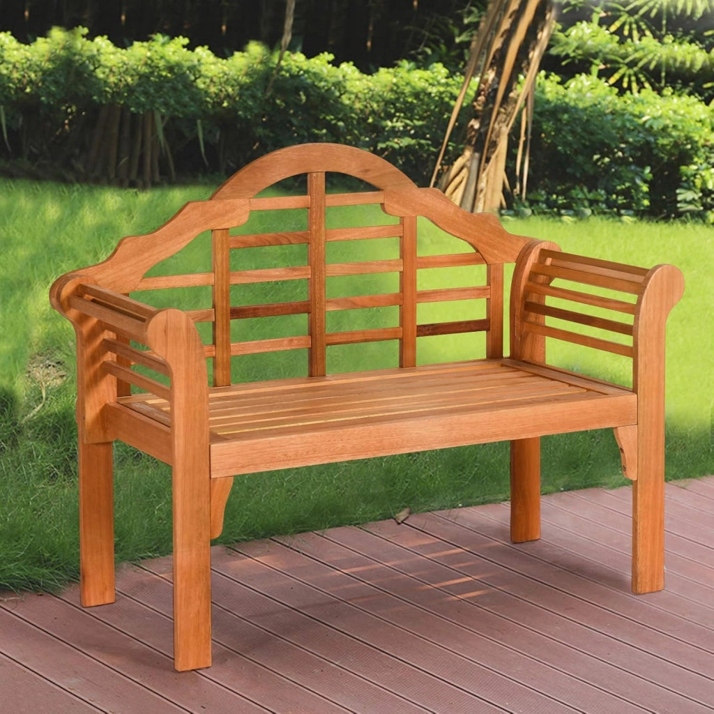 Panchina da Esterno Pieghevole, Panchina in Legno Massello con Braccioli Curvi e Schienale, Panchina da Giardino, Balcone e Cortile, Portata 360 kg, 123 x 54 x 96 cm (Modello 3)