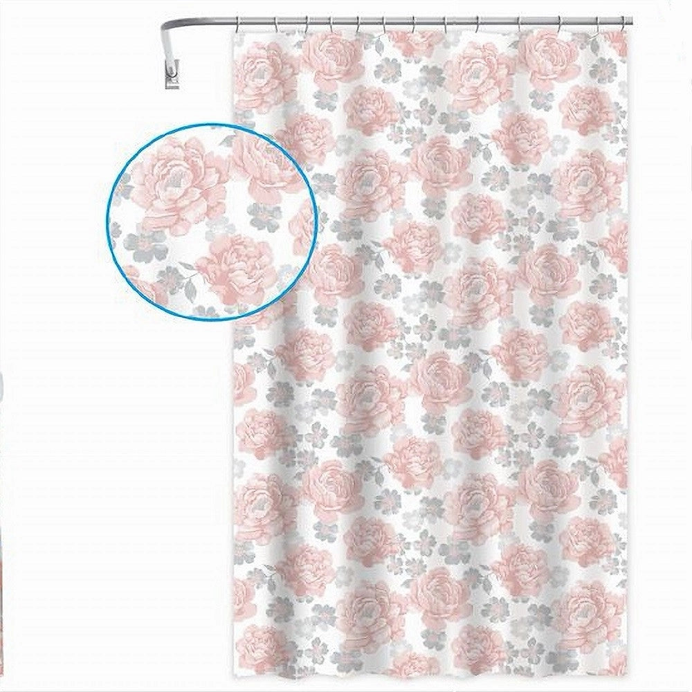 Trade Shop - Tenda Per Doccia Vasca Da Bagno 12 Ganci Stampa Fiori Rosa Grigi 240x200cm 87576 -
