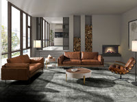 Tavolino rotondo in noce, legno beige e acciaio dorato lucido