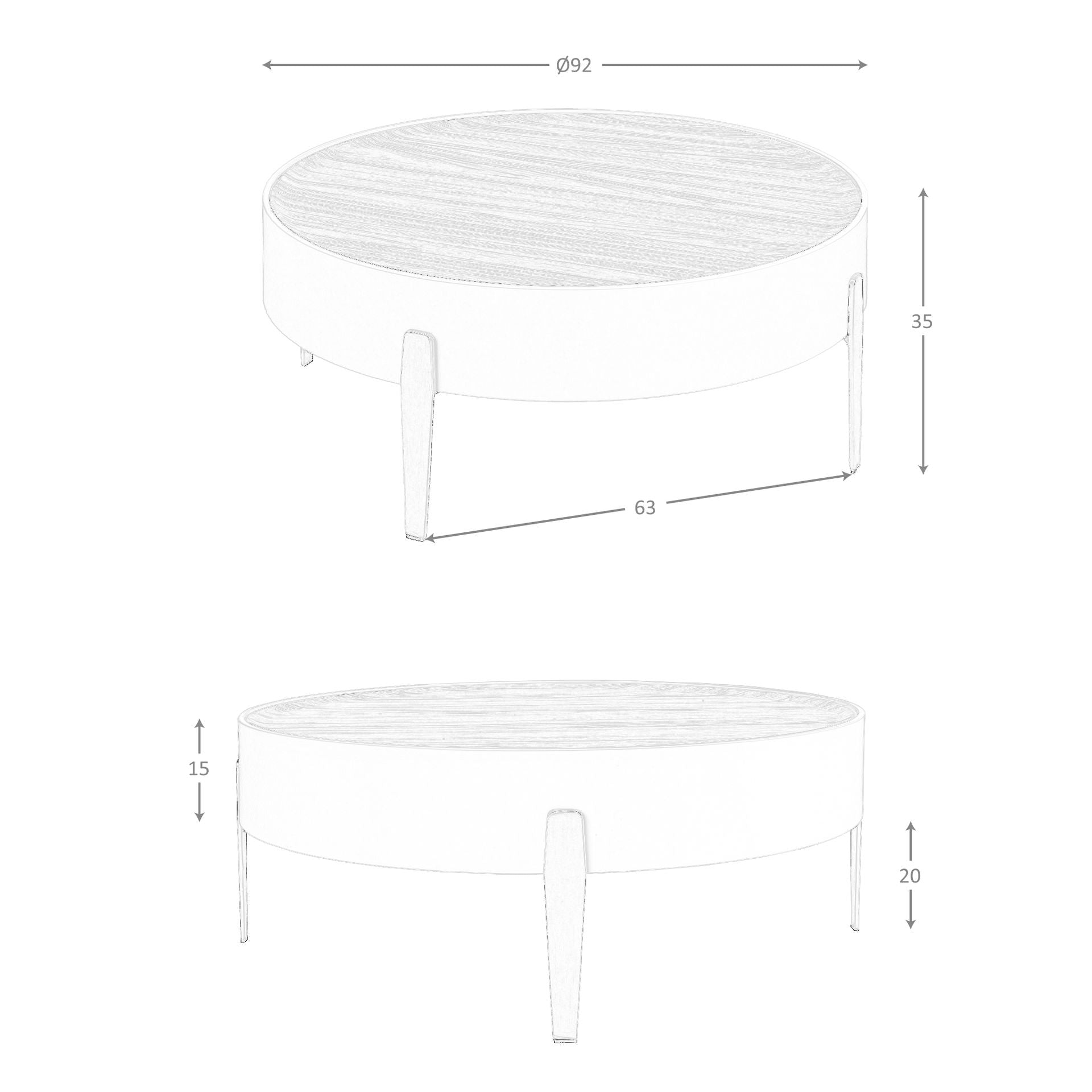 Tavolino rotondo in noce, legno beige e acciaio dorato lucido