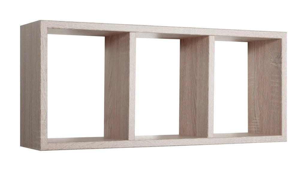 Mensola Rettangolare 3 Scomparti da Parete 70x30x15.5 cm in Fibra di Legno Tristano Rovere Sagerau