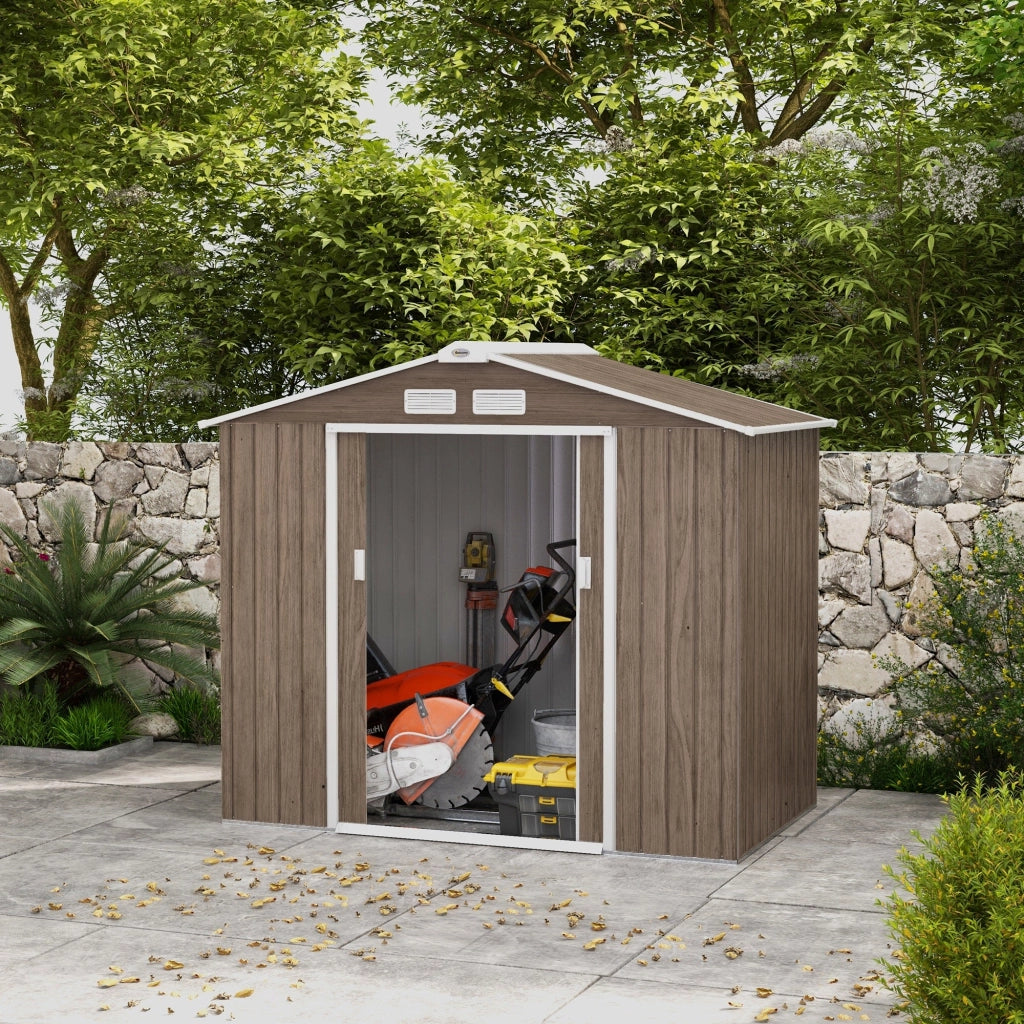 Casetta da Giardino con Prese d'Aria e Doppia Porta Scorrevole  210x130 cm in Metallo Marrone Chiaro