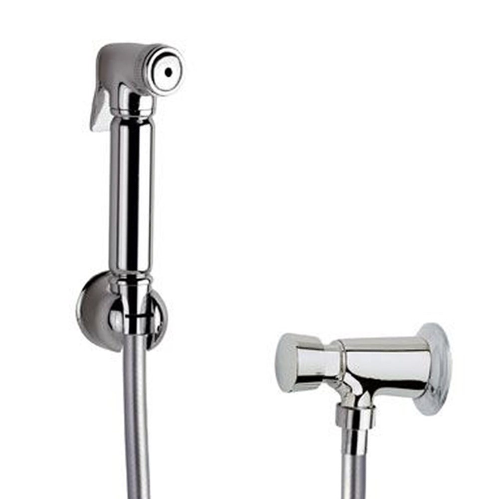 Set idroscopino composto da: idroscopino a pulsante in ottone cromato, flessibile conico e rubinetto temporizzato