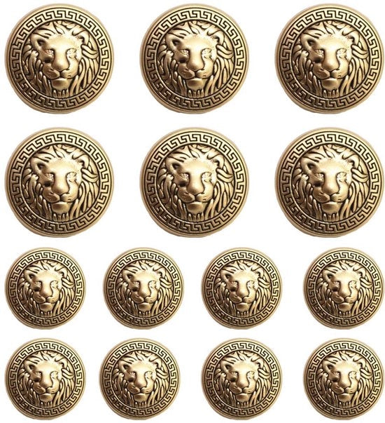 Punti di fermaglio in plastica a forma di leone dorato, 14 pezzi, 18 mm e 23 mm, per borse, giacche, mantelli, giacche e uniformi (MBM31)