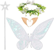Set di costume farfalle - Principessa angelo costume con ali da fata, bacchetta magica, corona e orecchini per donne e ragazze (bianco)