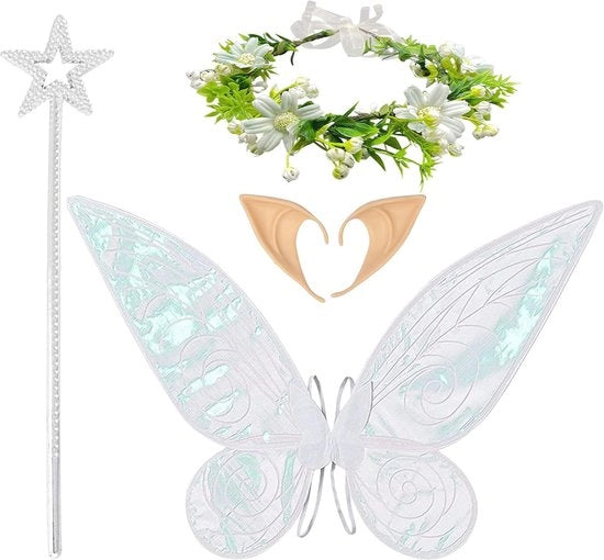 Set di costume farfalle - Principessa angelo costume con ali da fata, bacchetta magica, corona e orecchini per donne e ragazze (bianco)