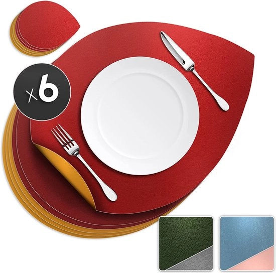 Tavolino di protezione vuoto, set di 6 inclusa base, lavabile, antiscivolo a doppia faccia, tavolino di protezione, vuoto in PU, a due tonalità (rosso/giallo)